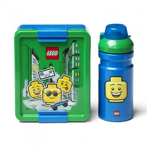LEGO® ICONIC Boy snack készlet (üveg és doboz) - kék/zöld